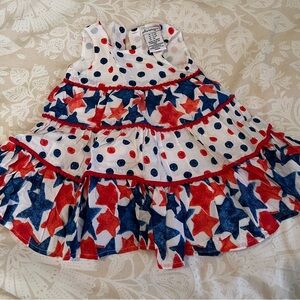 Patriotic Red & Blue Star Polka Dot Tiered Baby Dress